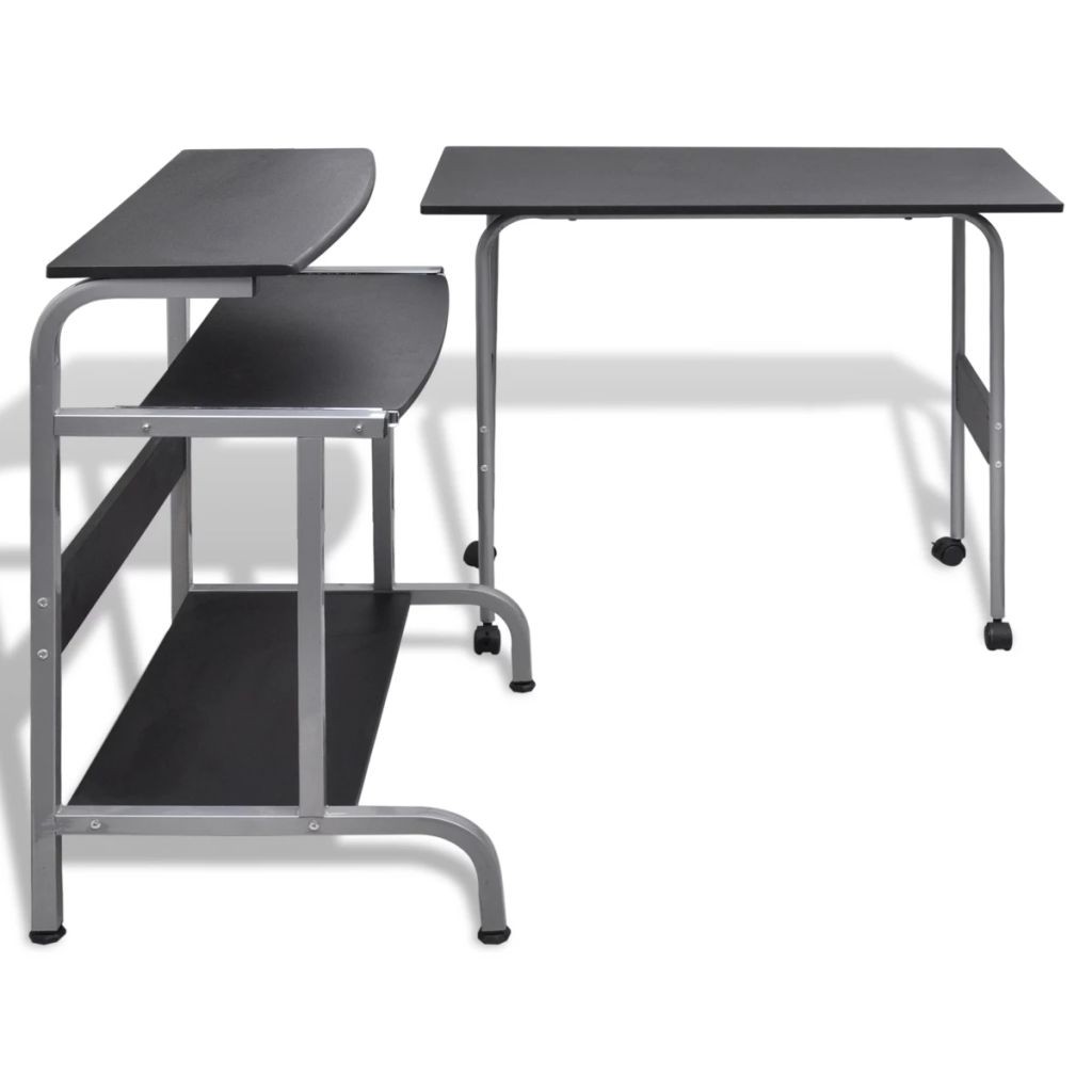 2 Piece Computer Desk with Pull-out Keyboard Tray Black